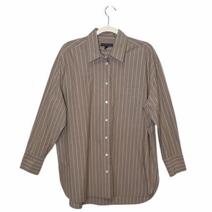 BANANA REPUBLIC MEN’S BEIGE WHITE STRIPED BUTTON UP SHIRT SIZE LARGE
